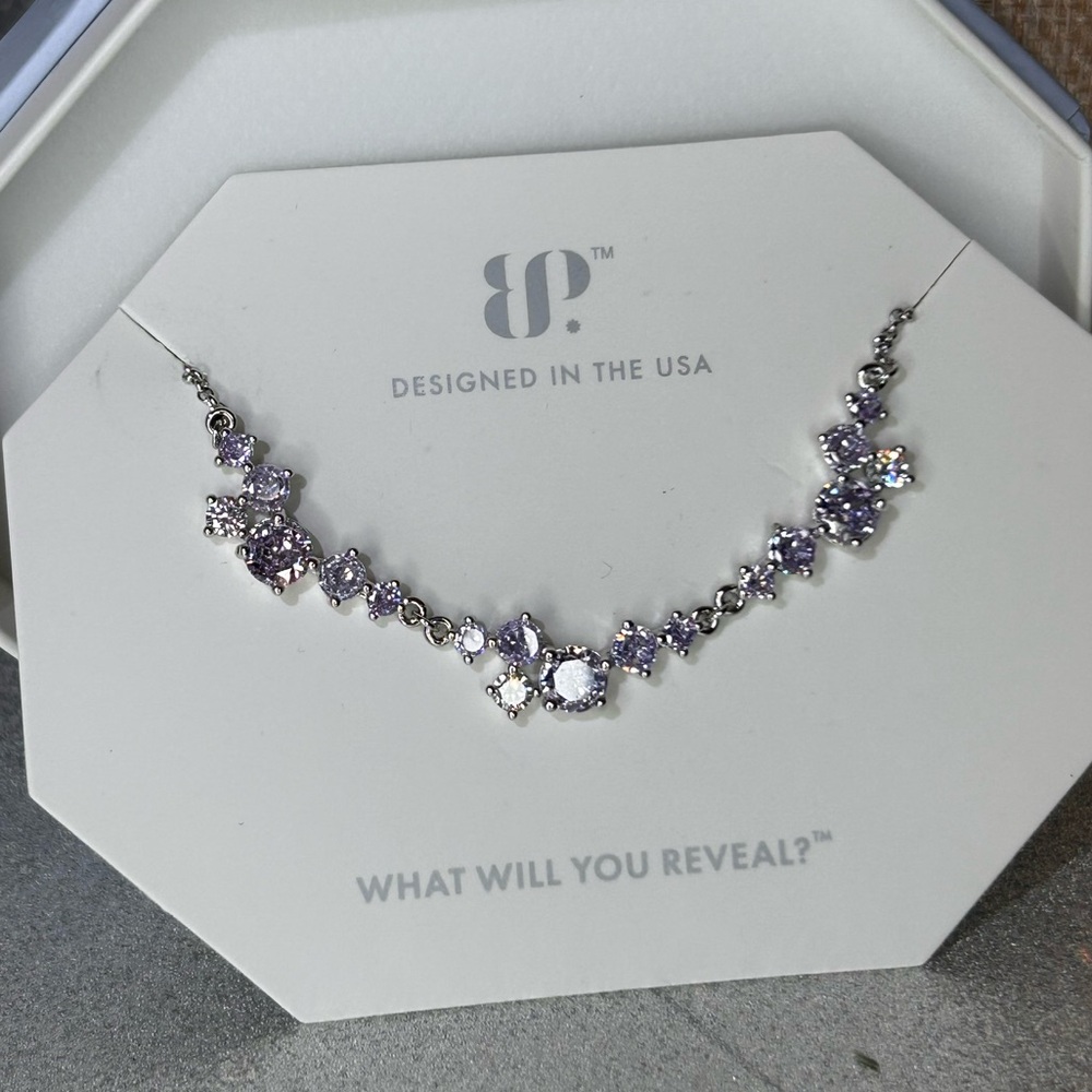 Bomb Party Gem Drops Lavender Topaz Cubic Zirconia Necklace Rhodium NK34531 NWOB